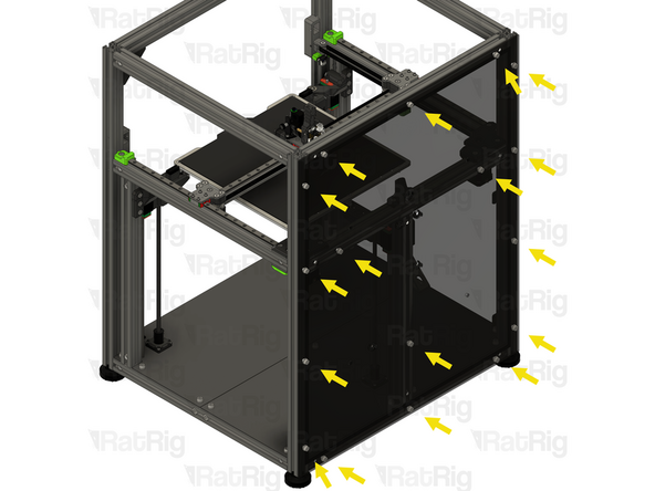 Align the rear panel with the frame, making sure all T-nuts slot into the extrusion slots