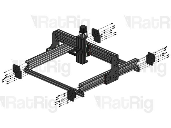 Set the 4 Y Plates in position, aligning them so they are flush with the ends of the 2040 profiles, but don't give the final tightening just yet.