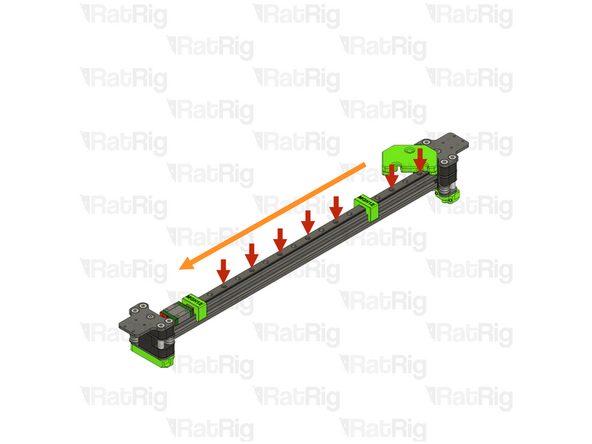 Fasten all M3x8 screws, starting from the jig side. The orange arrow indicates the direction to follow.