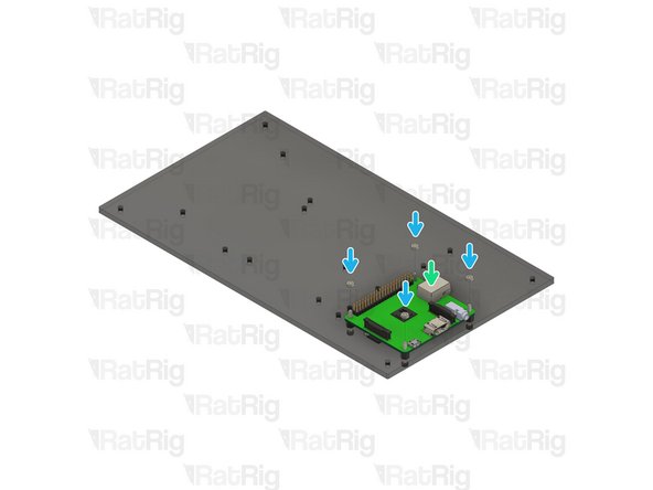 Insert an M2.5x16 screw into each of the holes in the electronics panel as shown