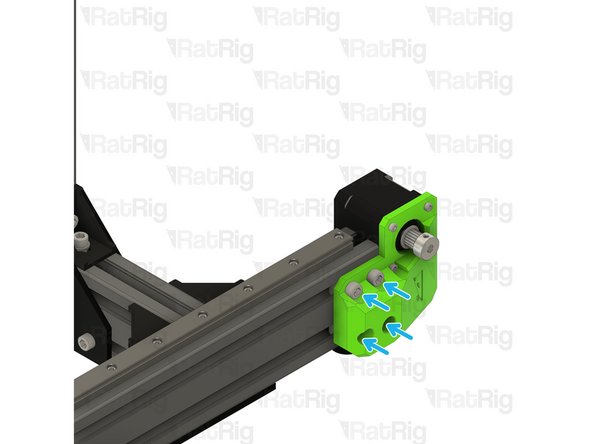 Install the Y-axis motor assembly onto the V-Minion frame as shown. The 3030 T-nuts will slide into the 3060 extrusion