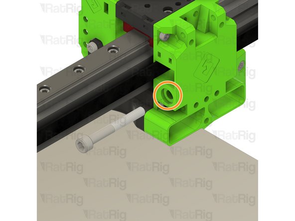 Insert the M5x40 screw into the marked hole on the EVA3 assembly and fasten it slightly to engage with the M5 nylon locking nut