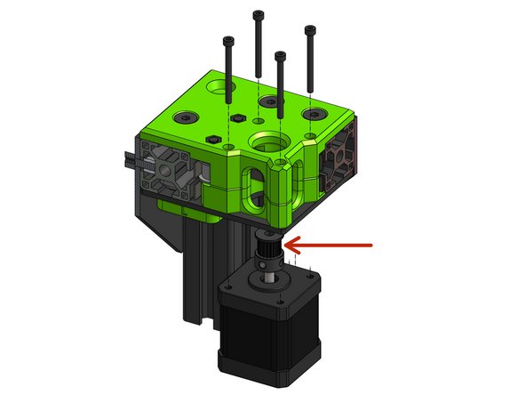 Put the motor pulley on the motor shaft with the teeth oriented up