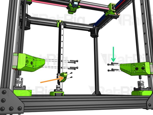 Fasten each of the lead screws through the Anti-backlash nut blocks on the Z Arms, until they are sticking out by 2cm from the opposite end.
