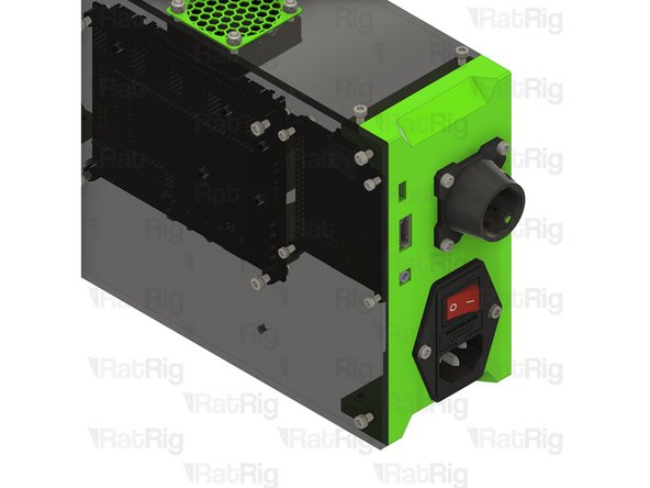 Fasten the case_wire_passthrough to the enclosure rear using four M3x12 screws