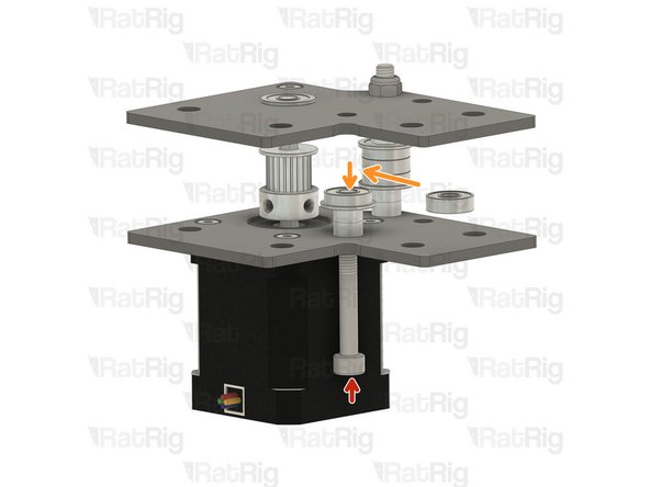Insert the following items while pushing the M5x45 Cap head screw further:
