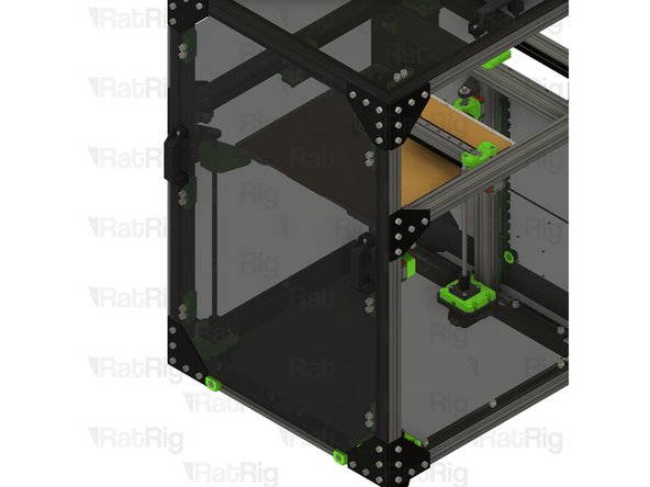 Rest the door panel on the horizontal 3030 panel mounts, then rotate towards the printer to secure it