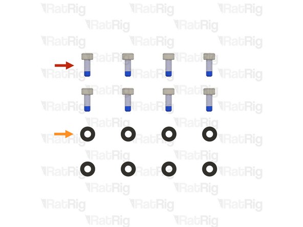8x M3x8 Cap Head Screw with blue thread lock