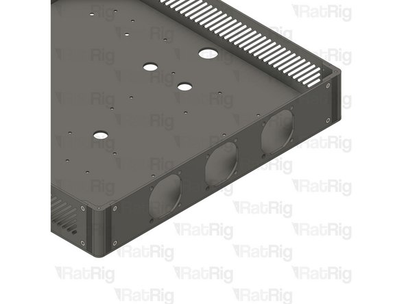 Assemble the enclosure components as shown, making sure the panels are correctly oriented. The countersink screw holes should face outwards from the enclosure, and the countersink screws should be flush with the surface when fully tightened.