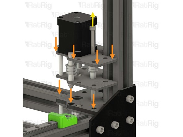 Slowly lower the right hybrid stepper motor assembly