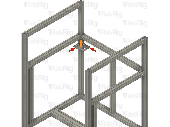 Align the lower left stepper motor plate assembly with the back left extrusion as shown