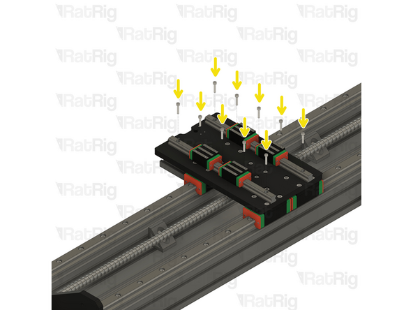 Align the holes in the linear rail with the screw holes on the XZ joiner plate