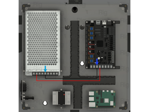 Insert the fork terminal on the other end of the wire into the forth terminal from the left on the Octopus motherboard. Secure the fork terminal by tightening the screw