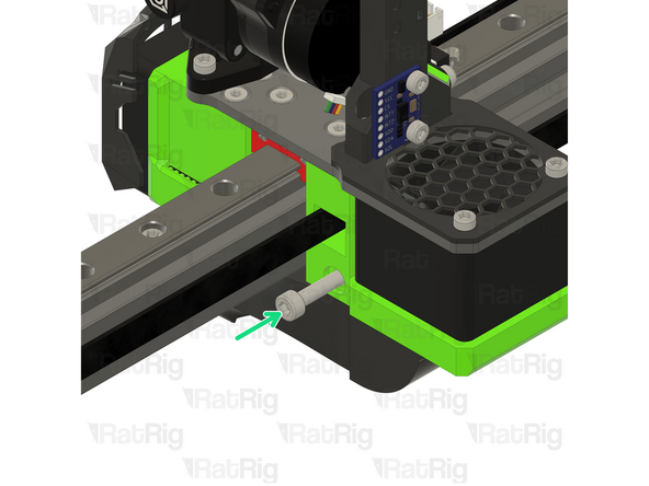 Insert an M4 nylon locking nut into the Rat Rig toolhead belt tensioner as shown