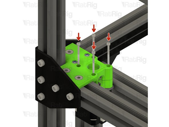 Insert the M3x35 screws into the xy_motor_cage_right_top_3.1_cutout as shown, and fasten them to secure the NEMA17 motor to the mount
