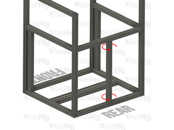 Carefully rotate the marked extrusion 90 degrees so that the Quick Connector Set Screws face towards the rear as shown