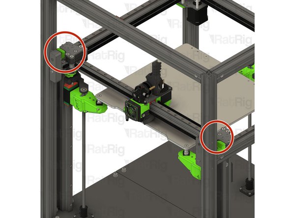 Adjust both belt tensioning screws until the gap is equal on both sides and the gantry sits flush on the front plates