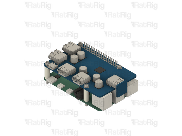 Install the Hub-to-Pi connector into the marked USB port on the hub, and the USB port on the Raspberry Pi below