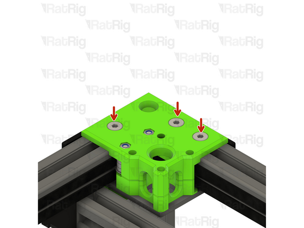 Tighten the three marked M6x14 screws to secure the CoreXY motor cage top to the frame