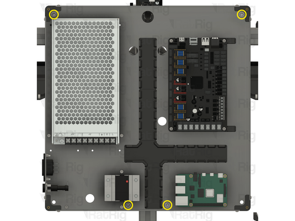 Fully tighten all four marked M6x12 Cap Head Screws to secure the electronics enclosure to the upper and lower mounts