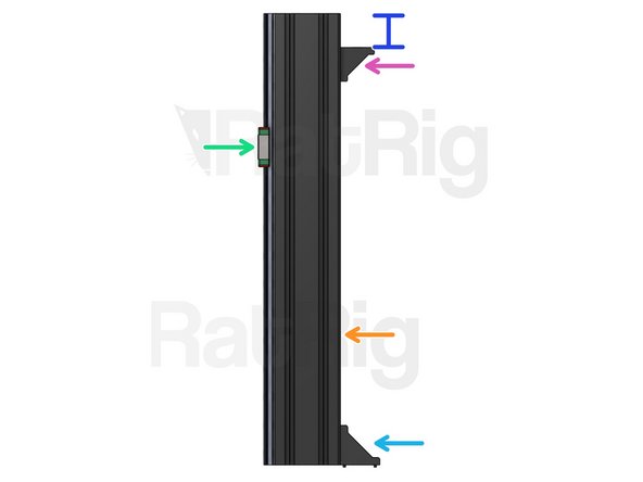 Mount the linear rails on the 3060 Profiles, but only lightly fasten one screw at each extremity. You may need to adjust these later. As a reference, the distance between each linear rail and the profile edge should be 9mm on either side.