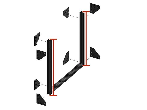 Attach the corner plate assemblies to the Z extrusions (510mm)