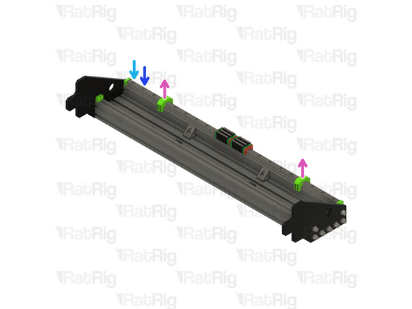 Insert the linear rail into the slot of the 4080 extrusion, between the 3D printed spacers