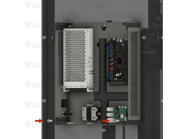Insert an M6x12 Cap Head Screw into each of the marked holes within the electronics enclosure, and through the panel