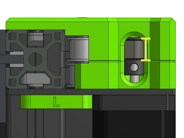 Tighten the belt to remove the loose belt loop we left in the previous steps. Align the pulley to see both pulley grub screws through the openings in the printed parts