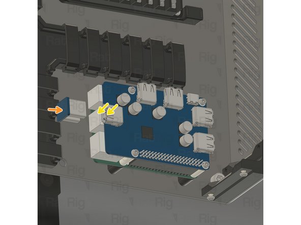 Align the screws with the heat inserts on the V-Core 4 electronics enclosure and gently fasten them to secure the assembly in place.