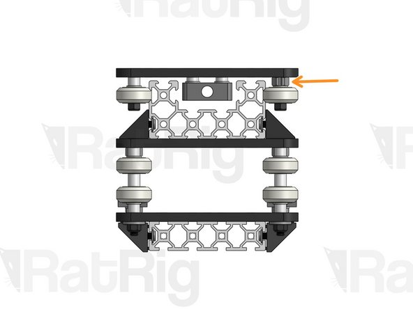 Use a spanner to subtly adjust the position of each eccentric spacer until every wheel is in contact with the profile. You want to find a sweet spot where your carriage is not wobbly and the motion is perfectly smooth, but where there isn't excessive force pressing the wheels against the rail, as this will increase wear on the wheels.