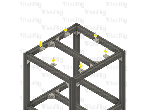 Mount the corner assembly on the frame top extrusion as shown