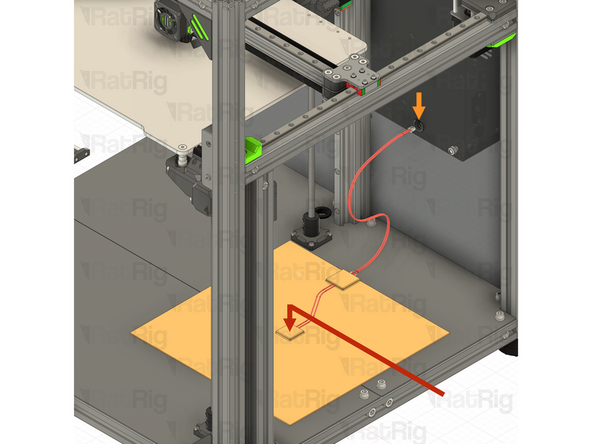 It is necessary, for initial testing and commissioning, to connect the the bed heater thermistor to the Octopus motherboard. Do not install the bed heater, or the magnetic print sheet to the bed at this point, they will be installed during the commissioning guide