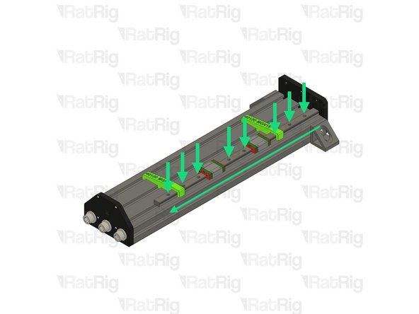 Insert the two  align_40120_mgn15 printed jigs in the T-Slot and rail.