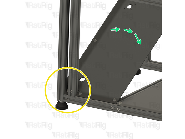 Carefully rotate the front base panel towards the side of the frame, as shown.