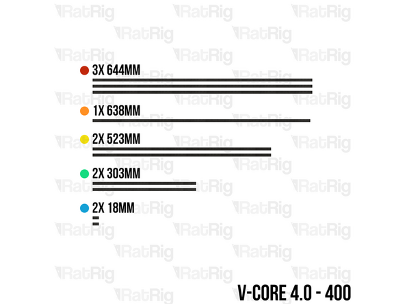 3x 544mm (300) / 644mm (400) / 744mm (500)