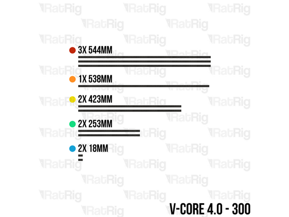 Using scissors, cut lengths of the foam strip based upon the size of the V-Core 4.0 being assembled: