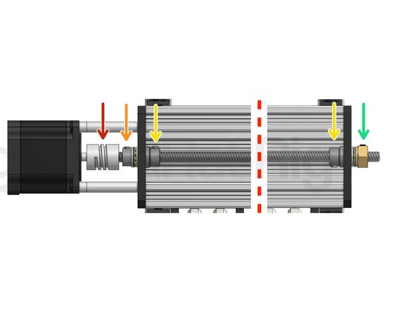 Start by adjusting the position of the Flexible Coupling to make sure that both the Lead Screw and the Nema 23 motor shaft are fully inserted inside the ends of the coupling.