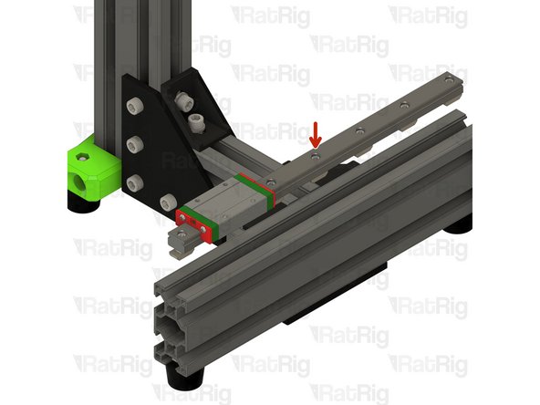 Insert the linear rail into the 3060 extrusion. Position the rail as shown with the following measurements: