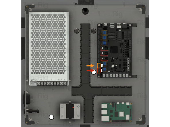 The left stepper motor is on the left when looking at the V-Core 4.0 from the front