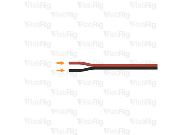 Gently separate roughly 15mm of the two conductors by gripping each and pulling them apart as shown
