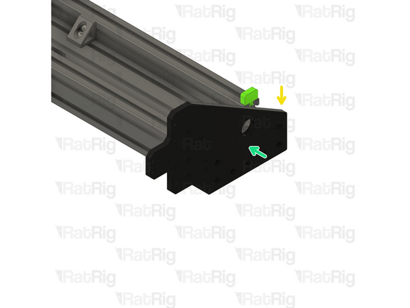 Insert two sh_pro_hg25r_end_spacer printed parts in to the 4080 extrusions as shown