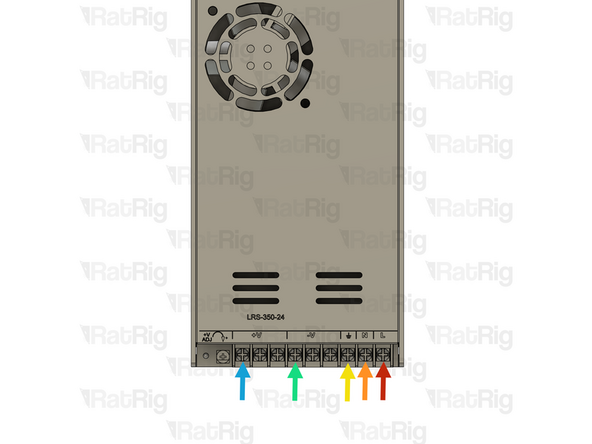 It is recommended to wire the power supply before installing it in the electronics enclosure. Please connect the following wires: