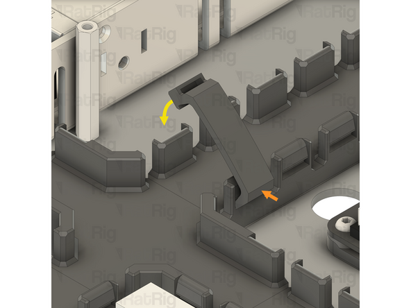 The electronics wire guide clips hook on to one side of the wire guide printed parts
