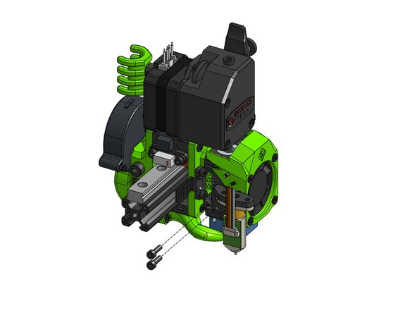 Fasten the probe to the face of the carriage with the two M3x10mm screws that are already in the assembly.