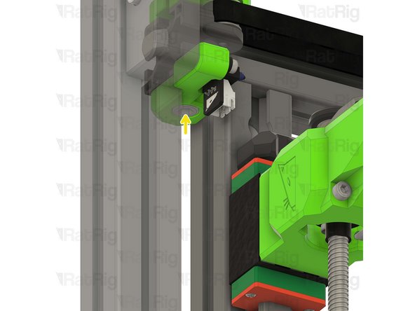 Install the Y endstop mount assembly to the left side of the V-Core 4 frame as shown.