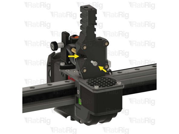 Insert the M3x35 Cap Head Screws into the  rr_vc4_toolhead_toolboard_vertical printed part and fasten it onto the toolhead as sown