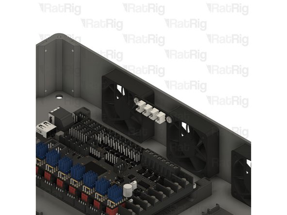 Insert the screws through the splitter and thread them to the fans