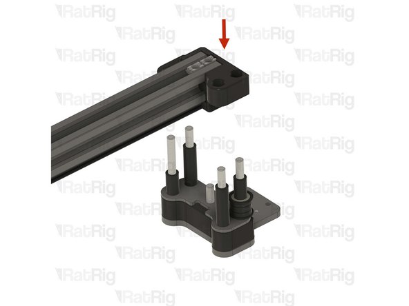 Take the X-axis gantry assembly from step 133 and install the printed part onto the aluminium spacers of the right joiner from the previous step