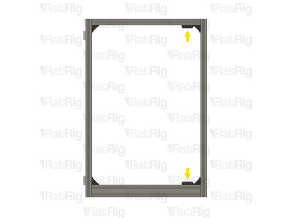 Position the magnetic latch assemblies onto the upper and lower extrusions as shown. They should touch the 3030 cast 90 degree corners